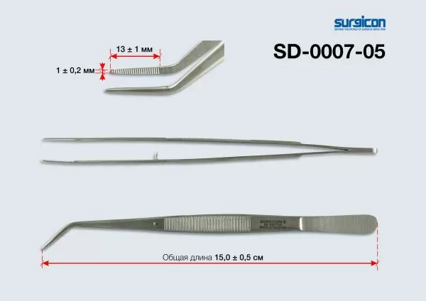 Пинцет зубной изогнутый Surgicon (СТ-10-125) SD-0007-05 15см
