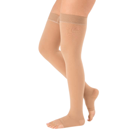 Чулки компрессионные Evolution ТК.930 унисекс 1 класс компрессии с открытым носком и гладкой резинкой на широкое бедро цвет бежевый